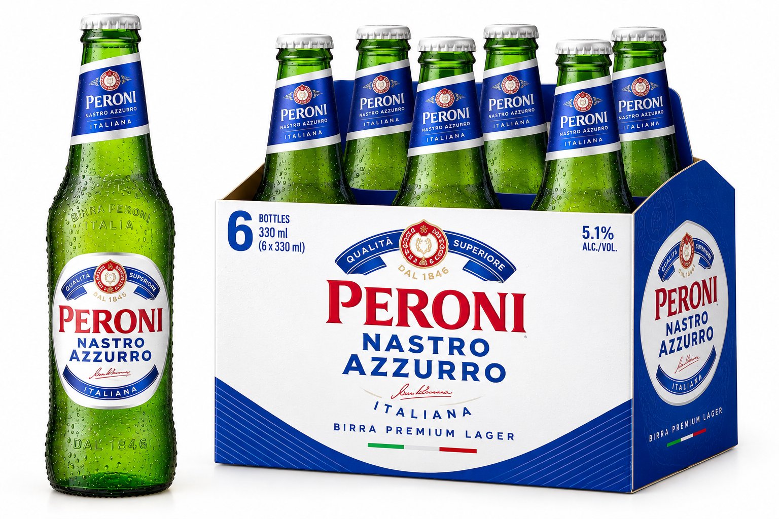 Peroni Brewery Nastro Azzurro Lager Bottles (330 ml x 6 ct)