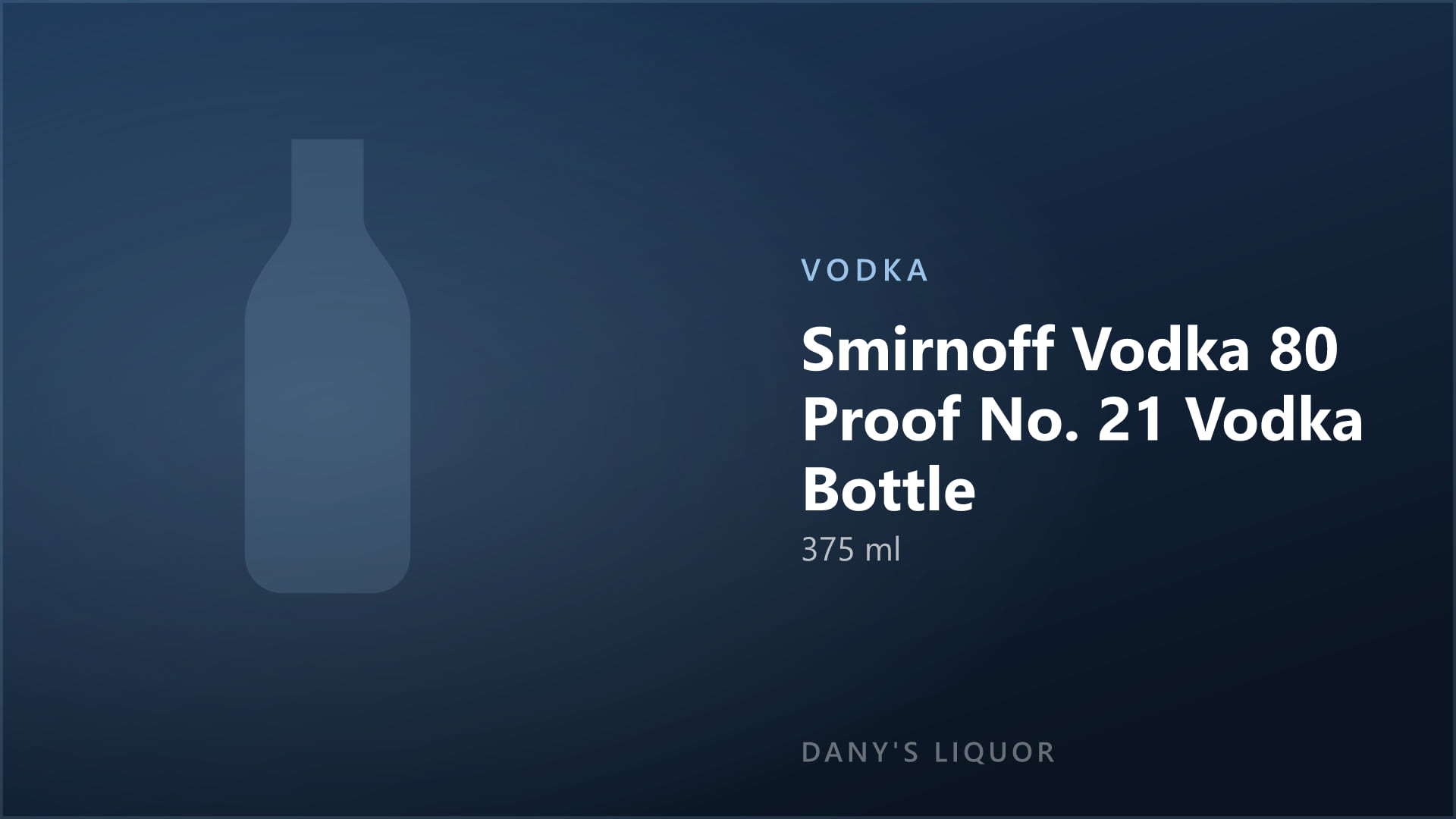 Smirnoff Vodka 80 Proof No. 21 Vodka Bottle (375 ml)